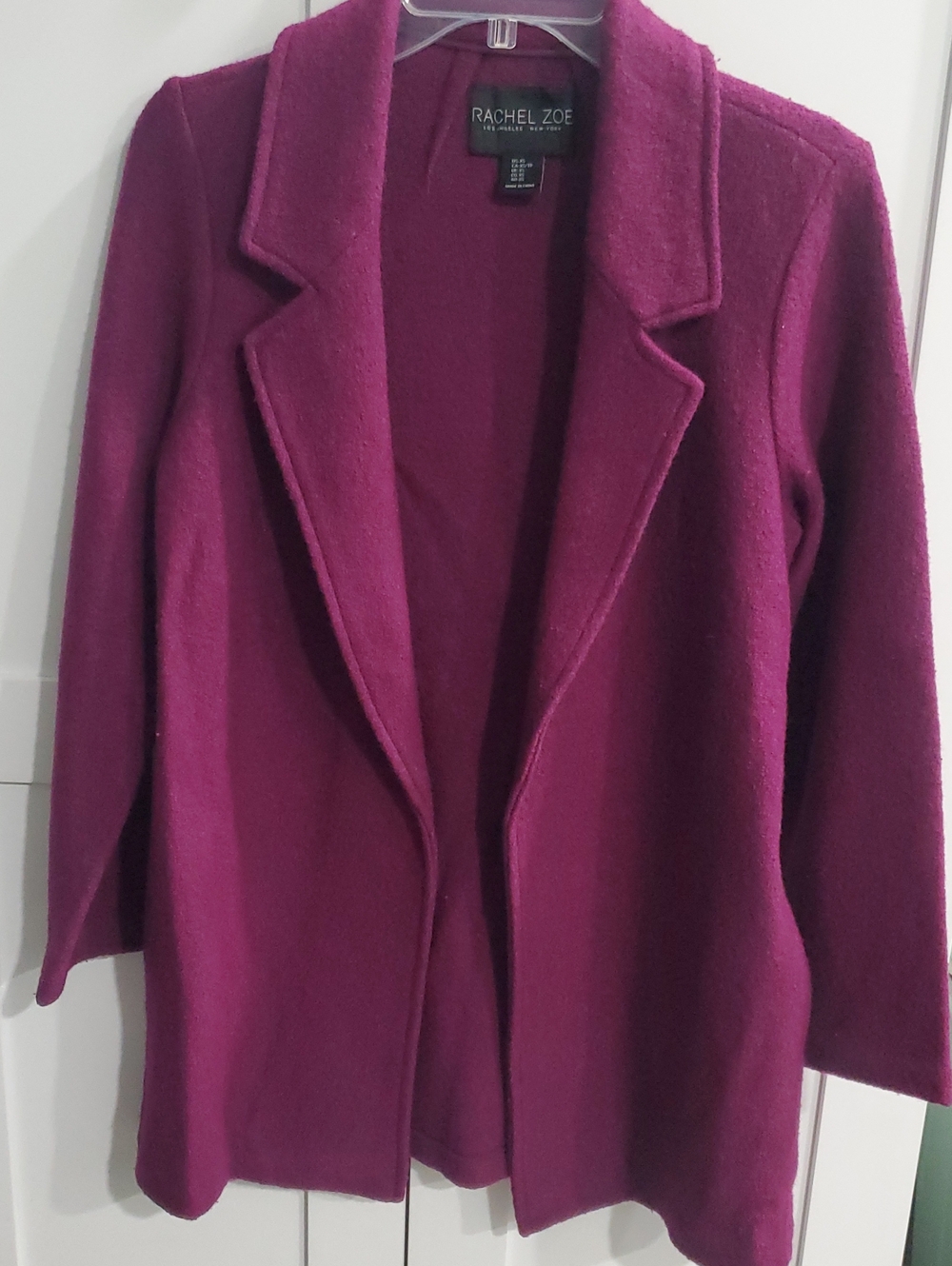 Rachel Zoe Magenta Wool Open Front Coat 53%wool
